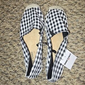 Minnetonka Black and White Checkered Espadrilles